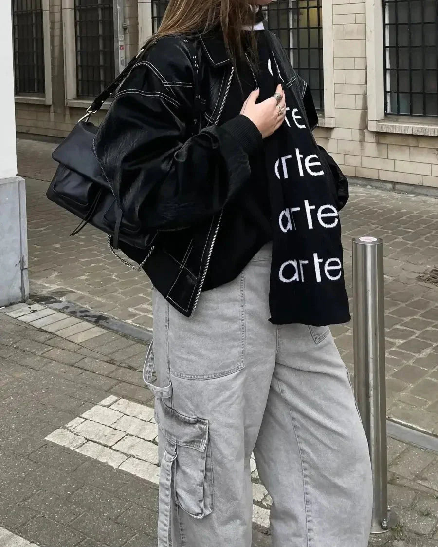 FLMNGO x Leather Look Viral Bomber Jacket