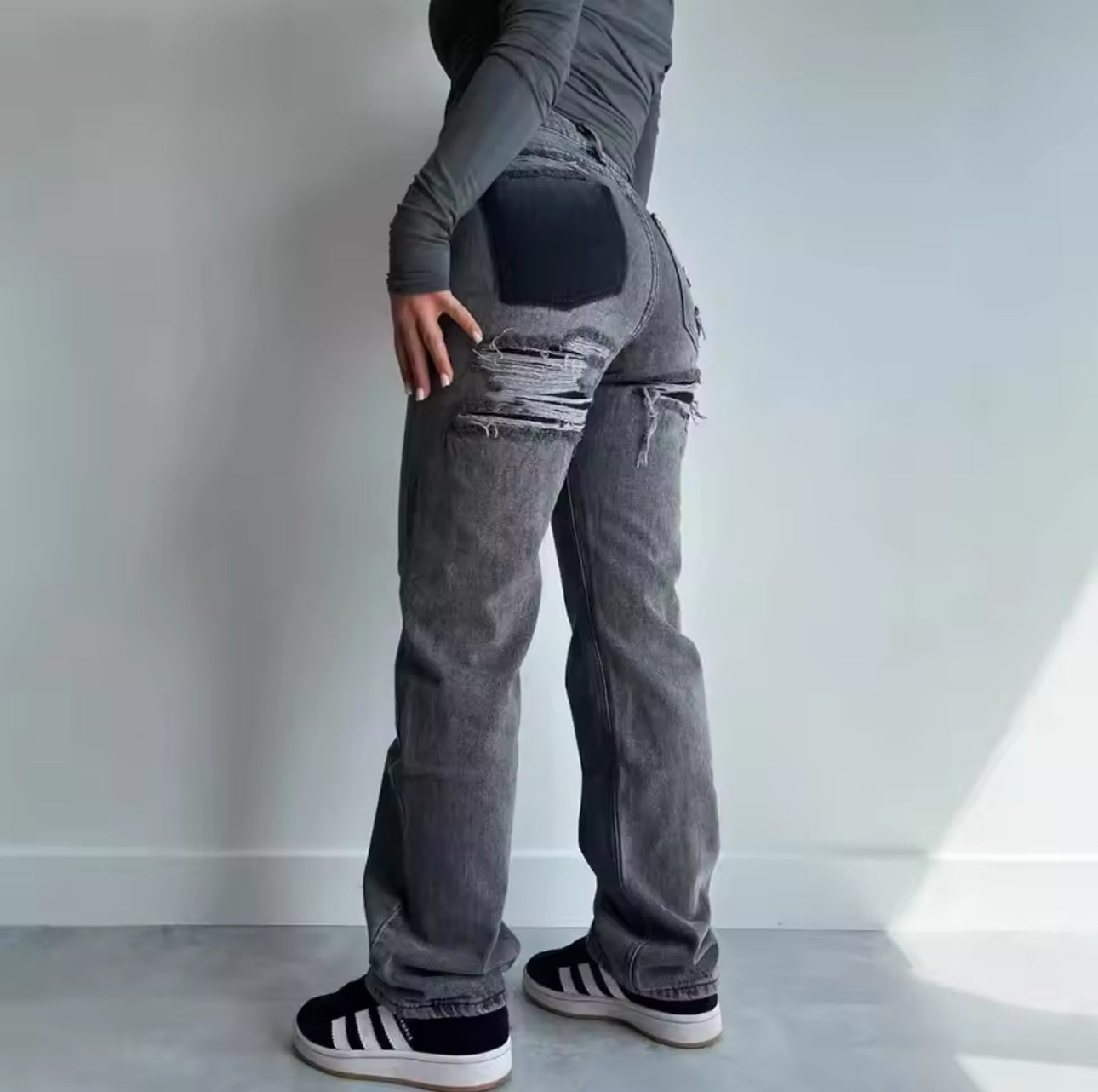 FLMNGO x Ripped Straight Leg jeans