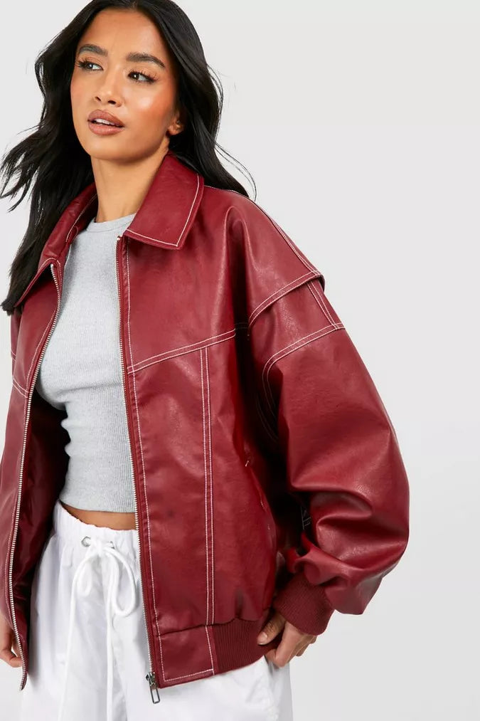 FLMNGO x Leather Look Viral Bomber Jacket