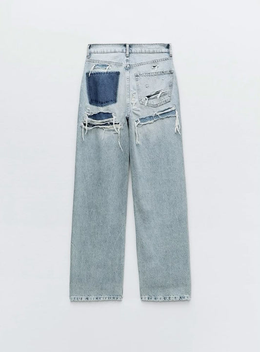 FLMNGO x Ripped Straight Leg jeans