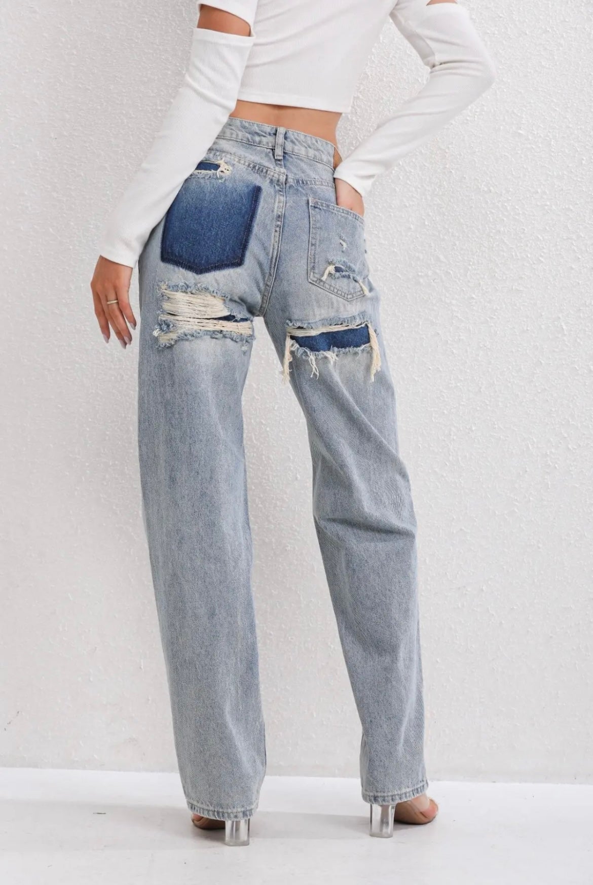 FLMNGO x Ripped Straight Leg jeans