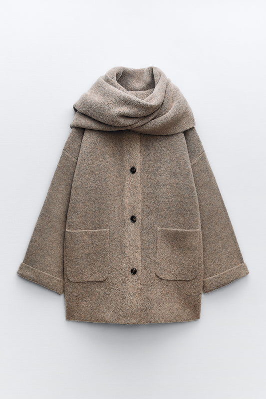 FLMNGO x SHORT KNIT COAT WITH SCARF