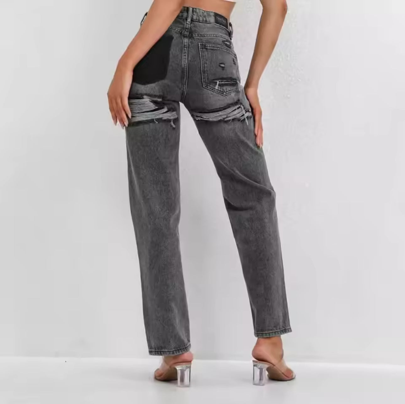FLMNGO x Ripped Straight Leg jeans